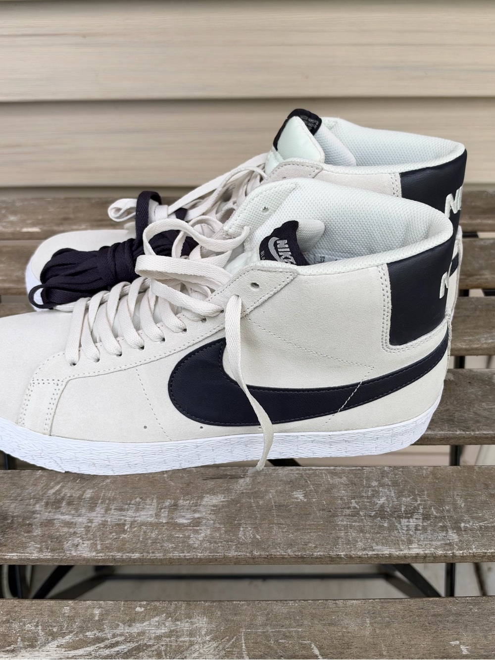 Nike Men’s Blazer Mid Sneakers - Off-White with Black Swoosh
